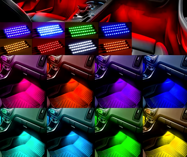 Lumières d'ambiance intérieures de voiture - (Contient 4 barres lumineuses)
