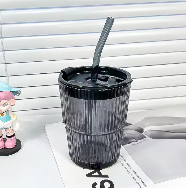Tasse en verre à rayures créatives, verres avec couvercle et paille, tasse à café, tasse à thé, tasse à jus, tasse à lait, tasse à eau