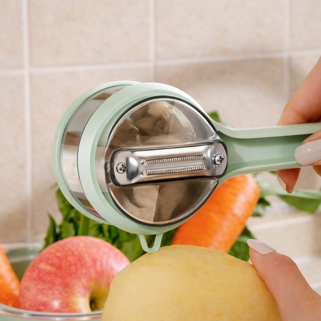 Éplucheur de conservation multifonctionnel avec boîte de rangement - Acier inoxydable