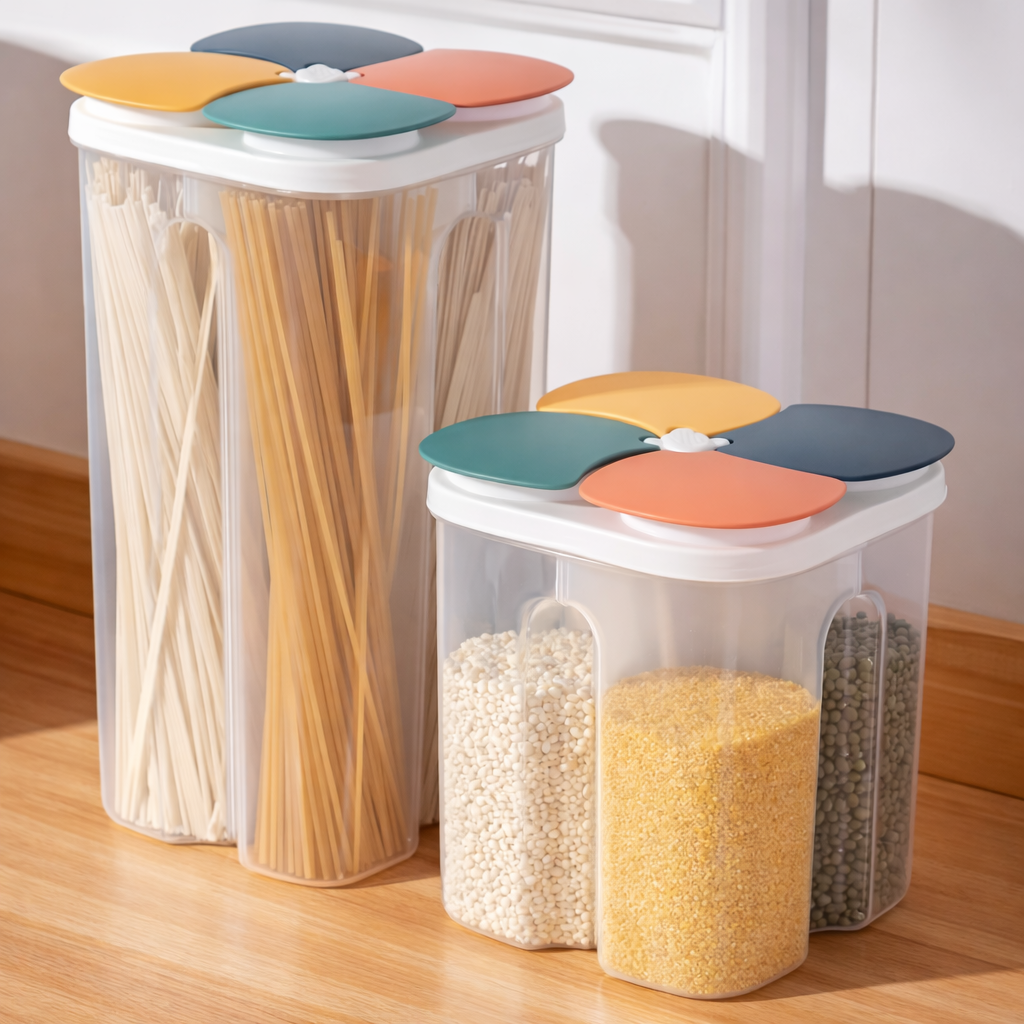 Lot de 4 boîtes alimentaires hermétiques avec séparations – Rangement sec, cuisine organisée