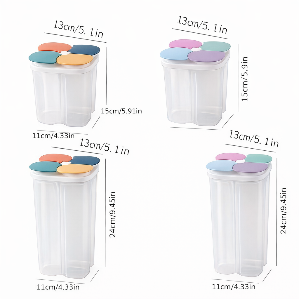 Lot de 4 boîtes alimentaires hermétiques avec séparations – Rangement sec, cuisine organisée