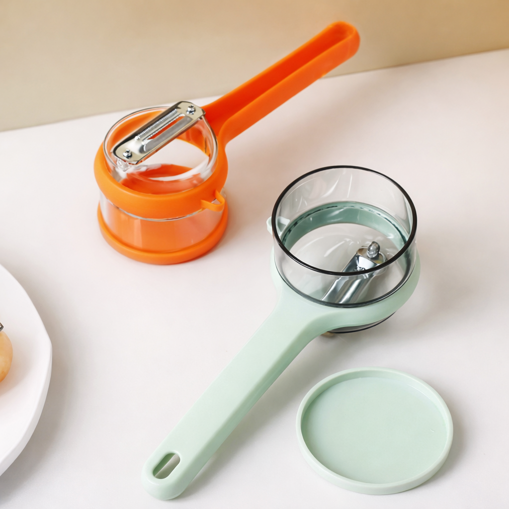 Éplucheur de conservation multifonctionnel avec boîte de rangement - Acier inoxydable