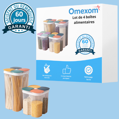Lot de 4 boîtes alimentaires hermétiques avec séparations – Rangement sec, cuisine organisée